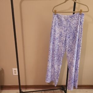 Chic Blue and White Patterned Women's Wide Leg Pants